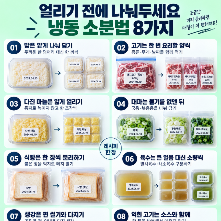 냉동실에 넣기 전 나눠두세요꺼내 쓸 때 편한 소분법 8가지