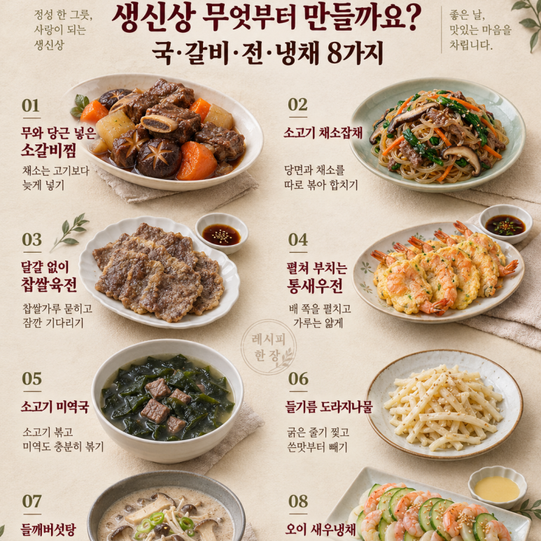 8 Korean dishes to choose for a family table setting: ribs, japchae, and fried meat, a Korean menu to include