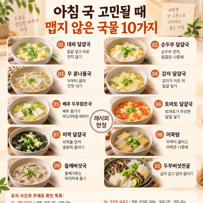 국 없으면 허전한 아침맵지 않은 국물요리 10가지