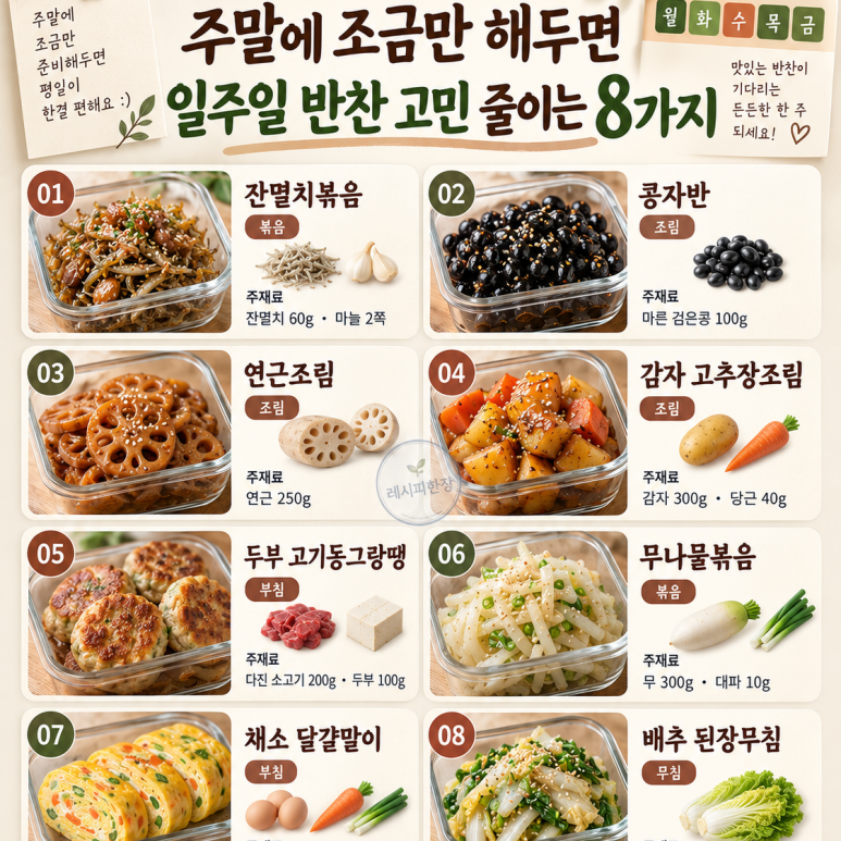 주말에 조금만 해두면 — 일주일 반찬 고민 줄이는 8가지