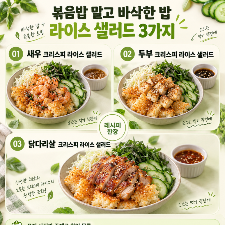 찬밥을 바삭하게 구웠더니크리스피 라이스 샐러드 3가지