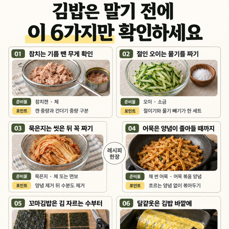 Check before rolling the kimbap: 6 tips for preparing fillings, moisture, and egg coating.