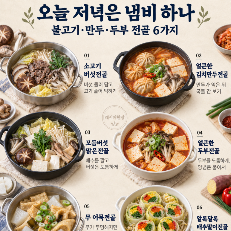 Para la cena familiar del Chuseok, coloca una olla en el centro — 6 platos de sopa caliente.