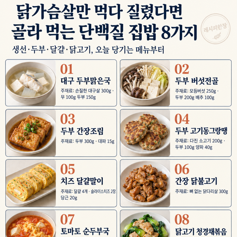 닭가슴살만 먹다 질렸다면, 단백질 집밥 8가지