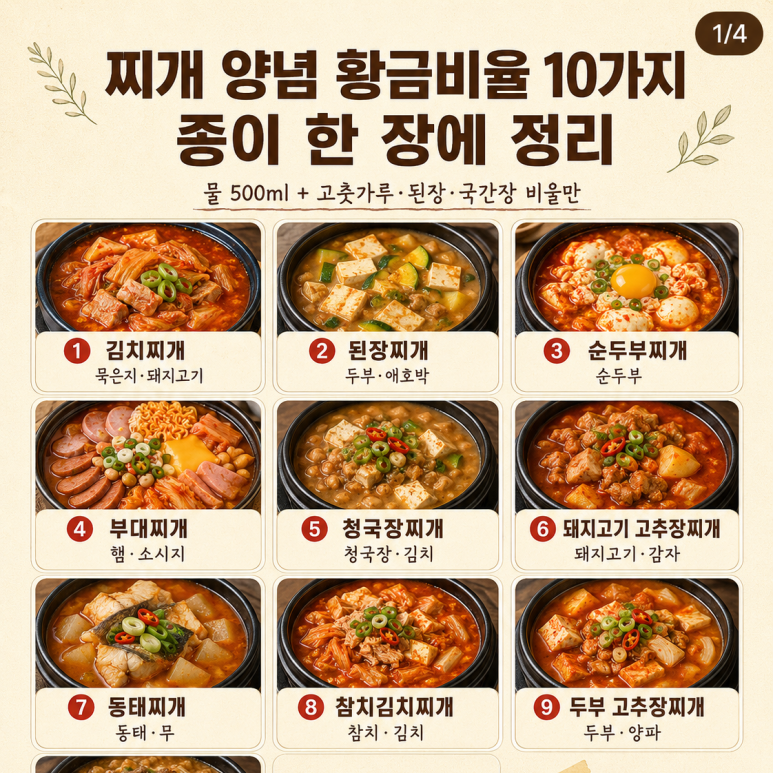 10 golden ratios for stew seasoning, organized on a single sheet of paper