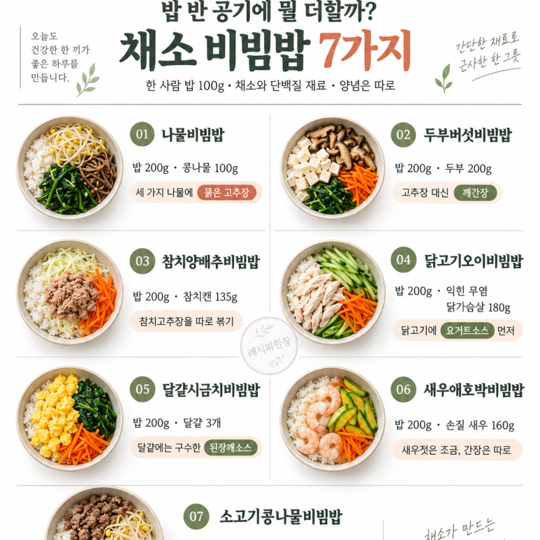 What should I add to half a bowl of rice — 7 kinds of vegetable bibimbap