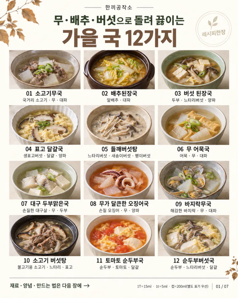 무·배추·버섯으로 돌려 끓이는 가을 국 12가지