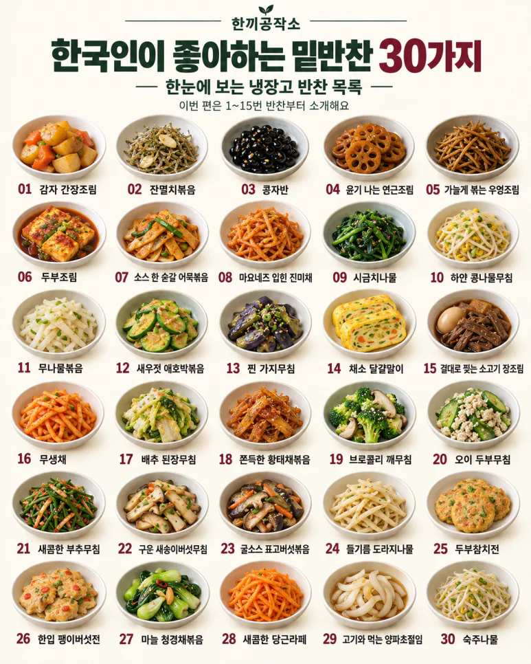 반찬 뭐 할지 매일 고민된다면 — 한 달 안 겹치는 밑반찬 30가지