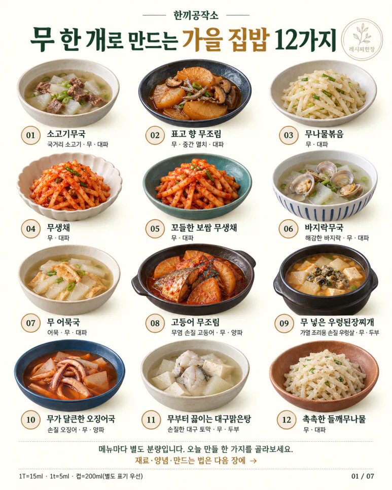 무 한 개로 만드는 가을 집밥 12가지