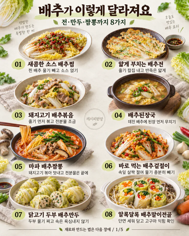 배추 한 통 샀는데 쌈만 먹었다면 — 전·만두·짬뽕까지 8가지
