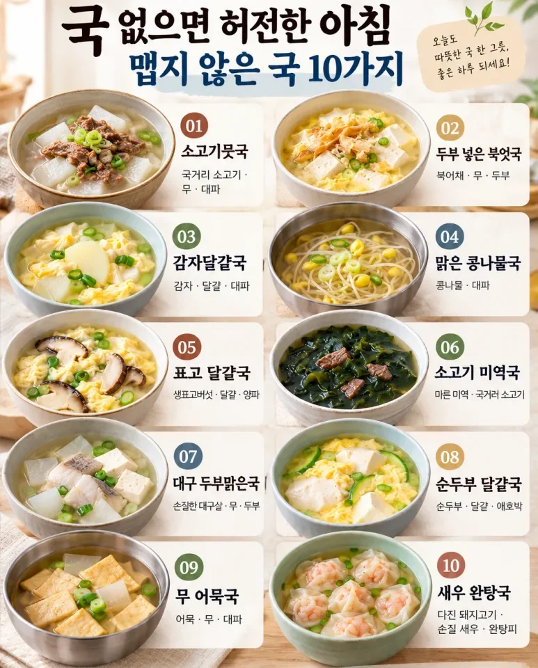 뜨끈한 국물 한 숟갈에 속이 풀리는 아침국 10가지