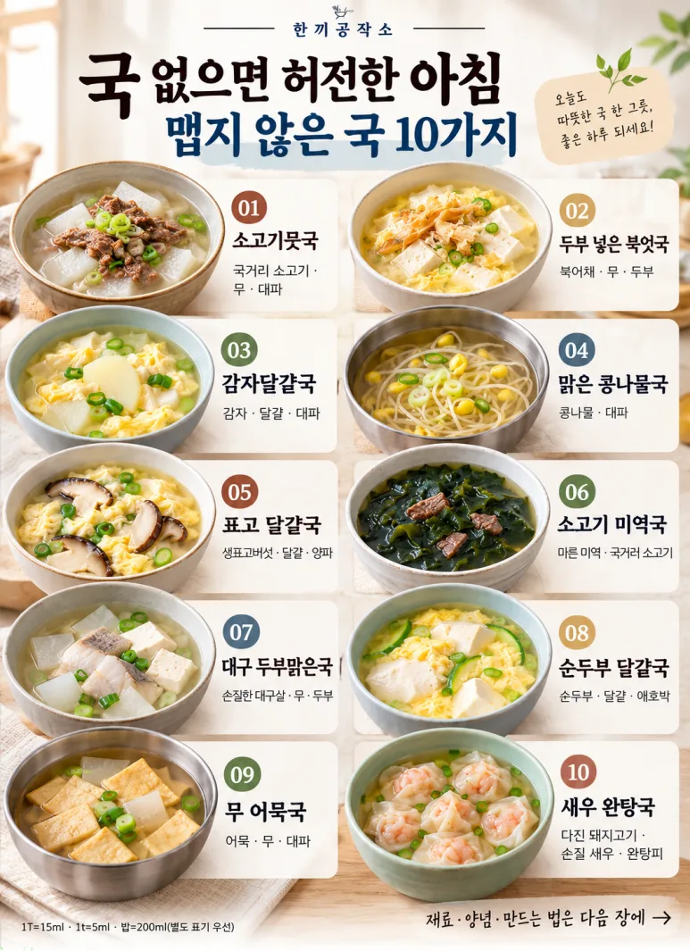 뜨끈한 국물 한 숟갈에 속이 풀리는 아침국 10가지