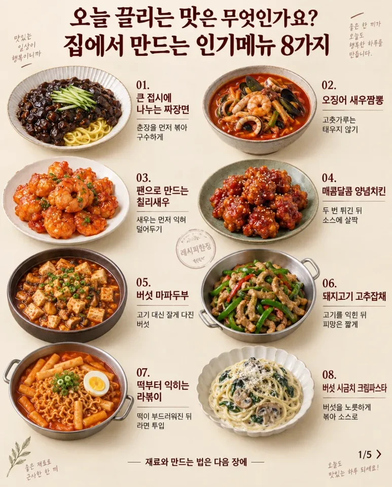 배달시킬 뻔했어요 — 집에서 더 푸짐하게 즐기는 인기 메뉴 8가지