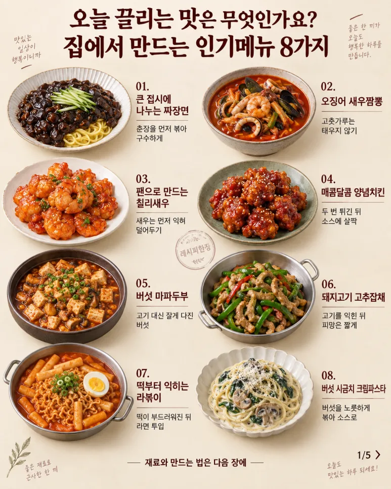 배달시킬 뻔했어요 — 집에서 더 푸짐하게 즐기는 인기 메뉴 8가지