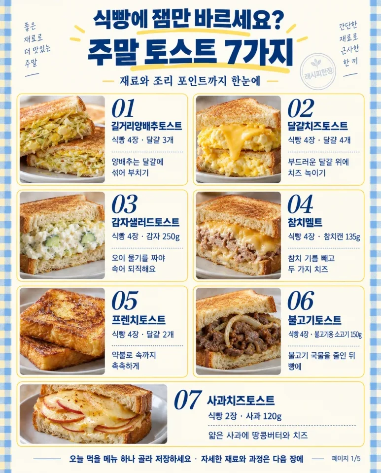 식빵에 잼만 바르던 집 — 주말 아침이 달라지는 토스트 7가지