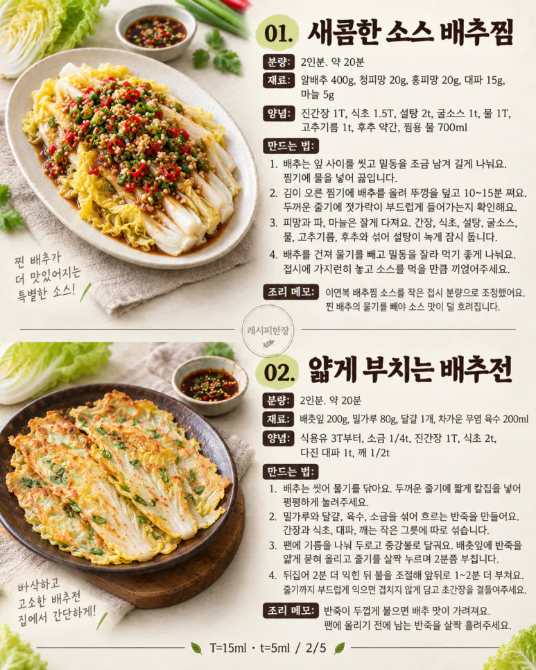 배추 한 통 샀는데 쌈만 먹었다면 — 전·만두·짬뽕까지 8가지