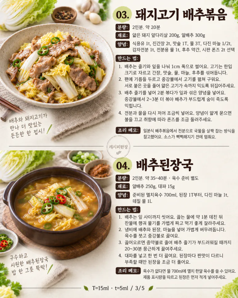 배추 한 통 샀는데 쌈만 먹었다면 — 전·만두·짬뽕까지 8가지