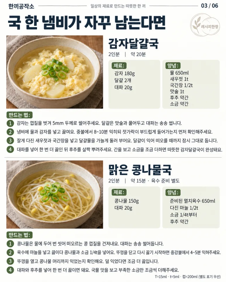 국 한 냄비 끓이면 늘 남죠? 딱 두 그릇만 끓이는 맛있는 국 10가지