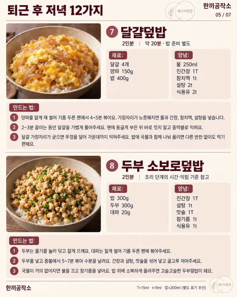 퇴근 후 밥상 고민 끝! 15분 만에 뚝딱, 저녁 메뉴 12가지