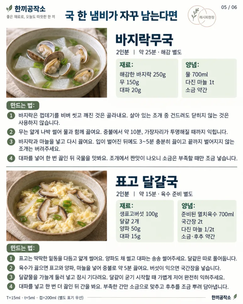 국 한 냄비 끓이면 늘 남죠? 딱 두 그릇만 끓이는 맛있는 국 10가지