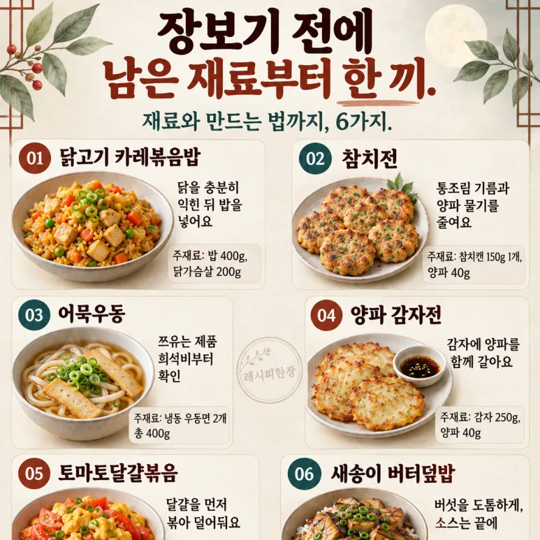 냉장고 털었는데 이렇게 맛있다고? 밥 한 그릇 뚝딱 6가지