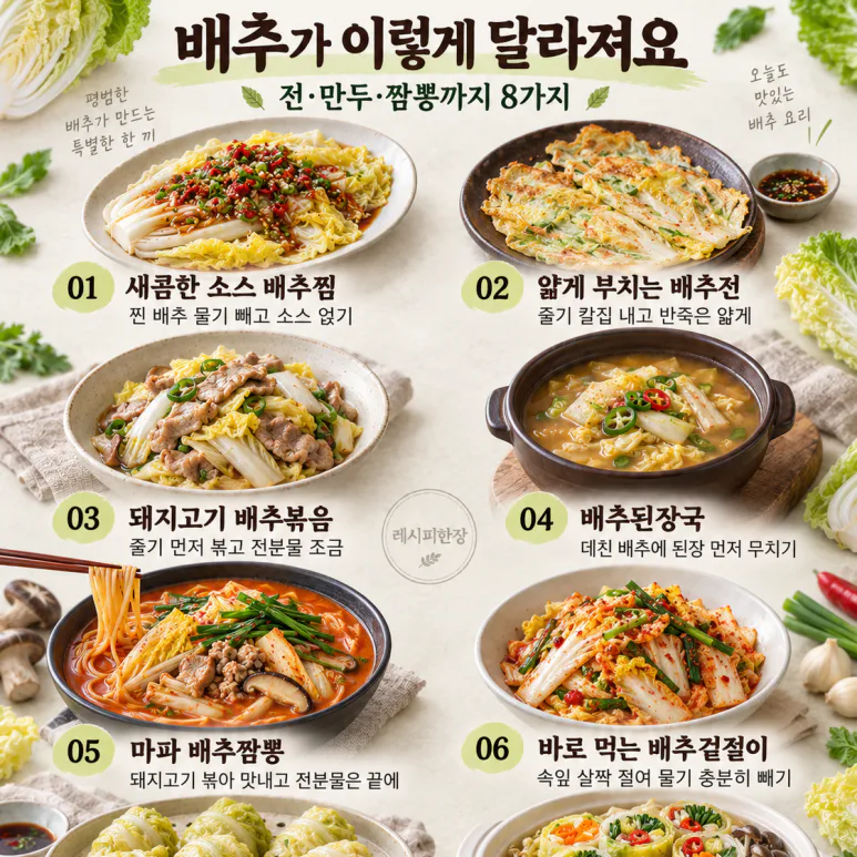 배추 한 통 샀는데 쌈만 먹었다면 — 전·만두·짬뽕까지 8가지