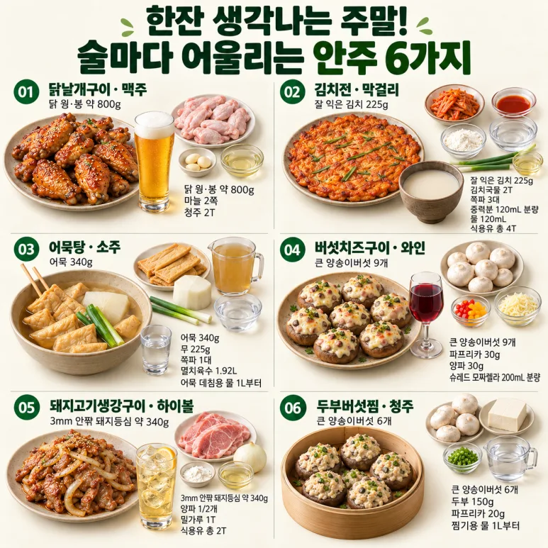 한잔 생각나는 주말! 술마다 어울리는 안주 6가지