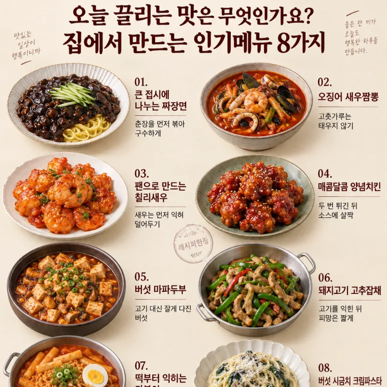 배달시킬 뻔했어요 — 집에서 더 푸짐하게 즐기는 인기 메뉴 8가지