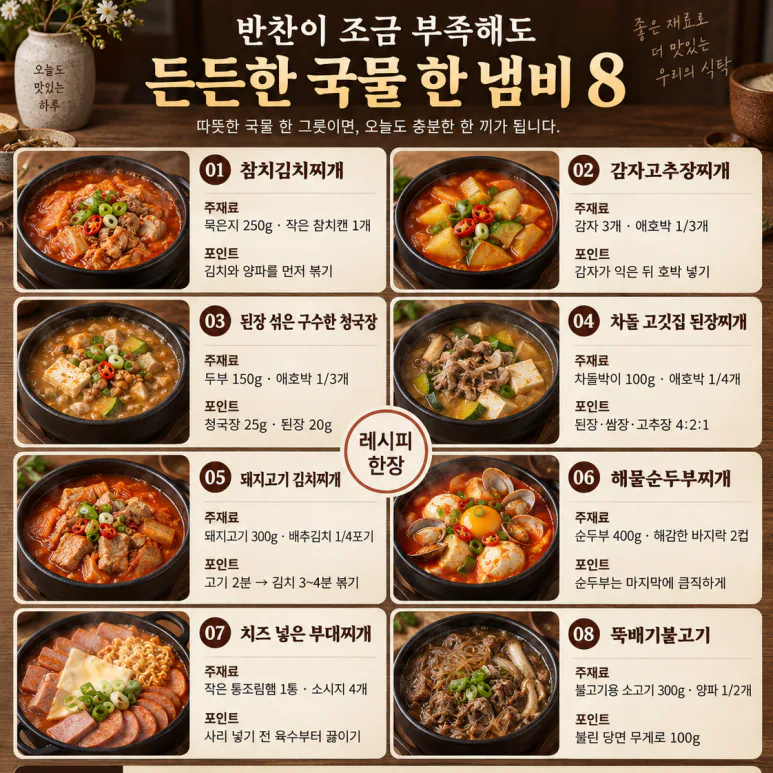 저녁 반찬이 허전한 날찌개부터 뚝배기불고기까지 국물요리 8가지