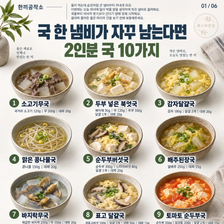 국 한 냄비 끓이면 늘 남죠? 딱 두 그릇만 끓이는 맛있는 국 10가지