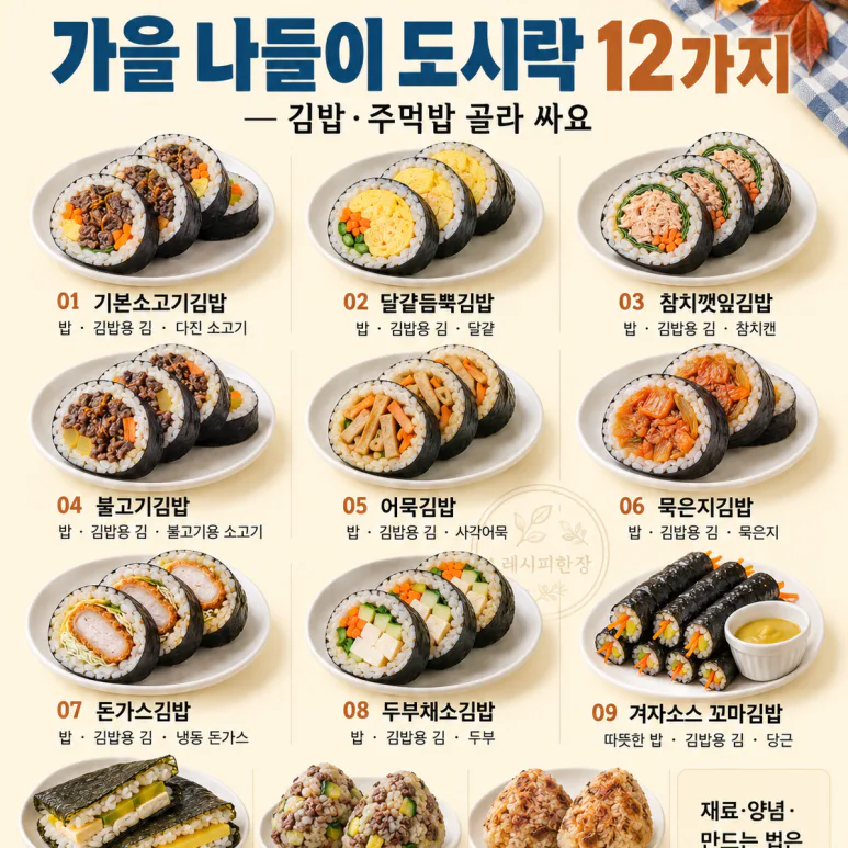 12 kinds of autumn picnic lunches - Choose kimbap and onigiri