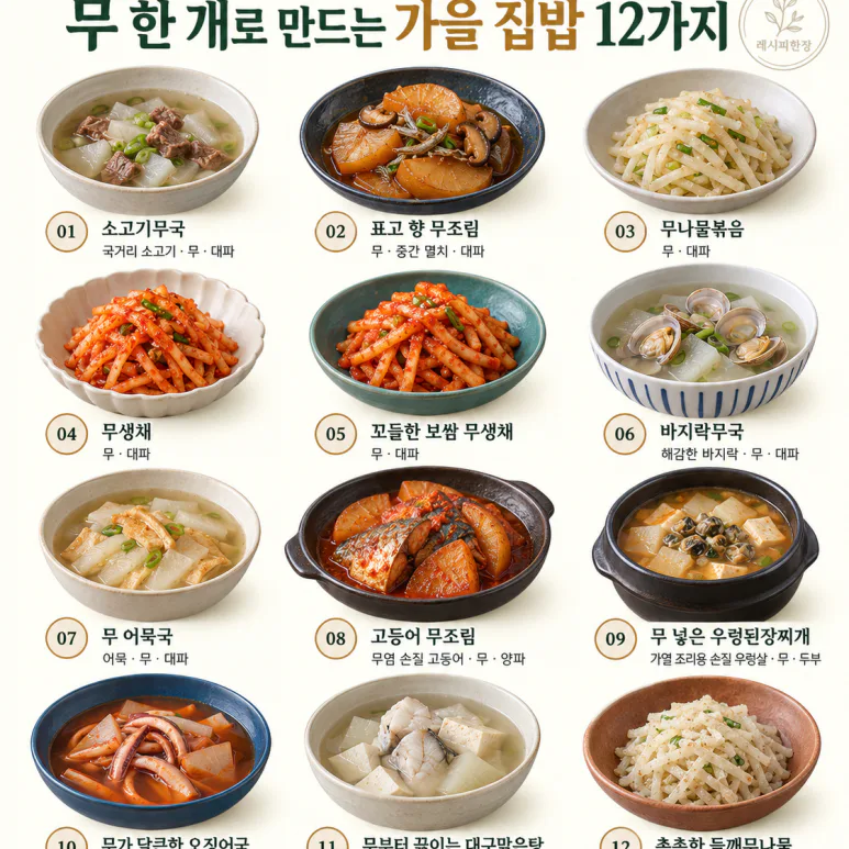 무 한 개로 만드는 가을 집밥 12가지