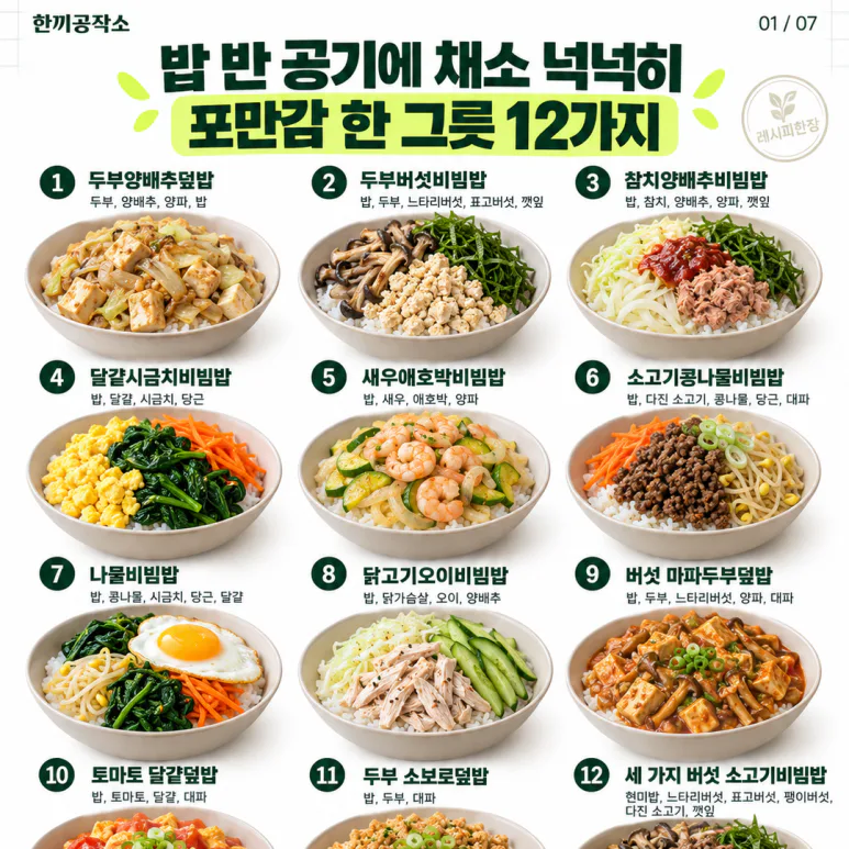 Plenty of vegetables with half a bowl of rice — 12 satisfying bowls