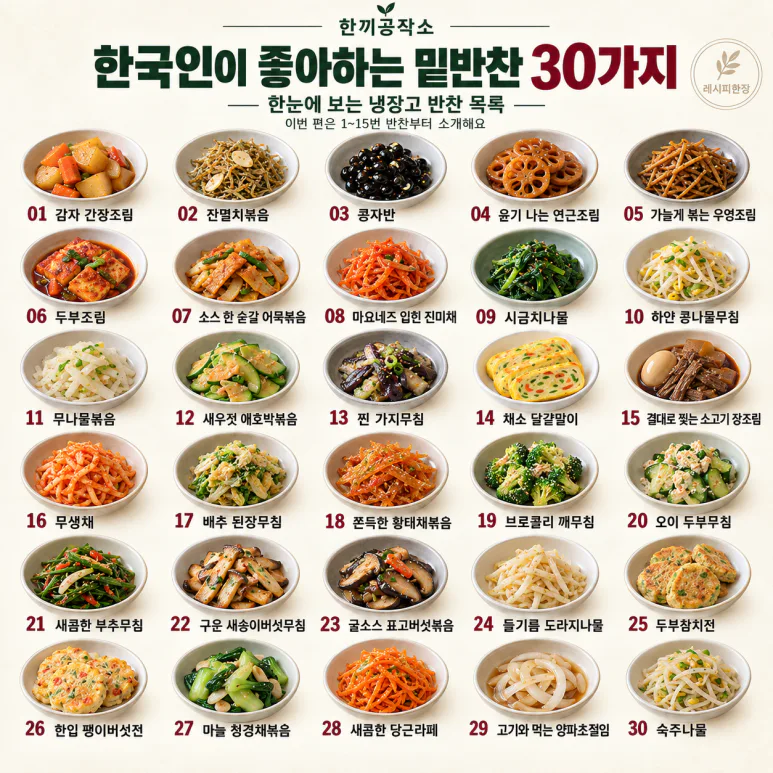 반찬 뭐 할지 매일 고민된다면 — 한 달 안 겹치는 밑반찬 30가지