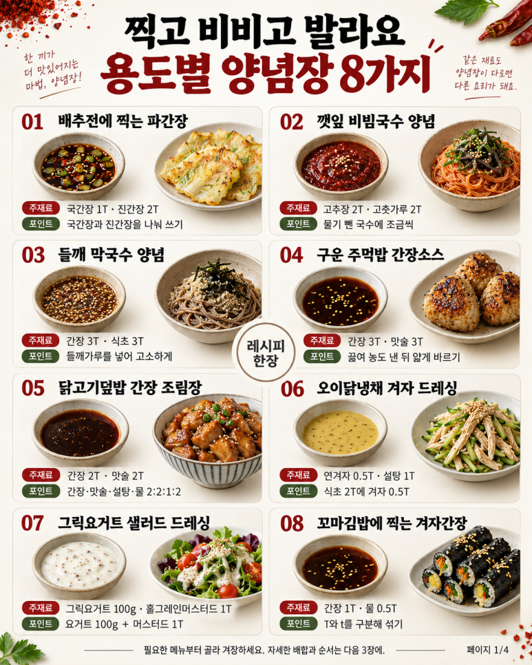 In the past, there was mustard sauce for parganjang and cold dishes — 8 types of seasoning sauces to choose from.