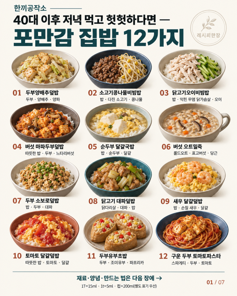40대 이후 저녁 먹고 헛헛하다면 — 포만감 집밥 12가지