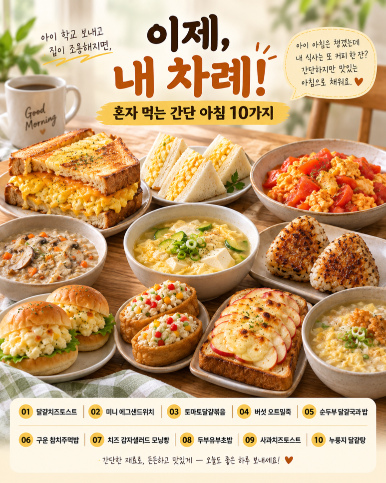 아이 밥은 챙겼는데 내 밥은 또 커피 한 잔 — 혼자 먹는 간단 아침 10가지