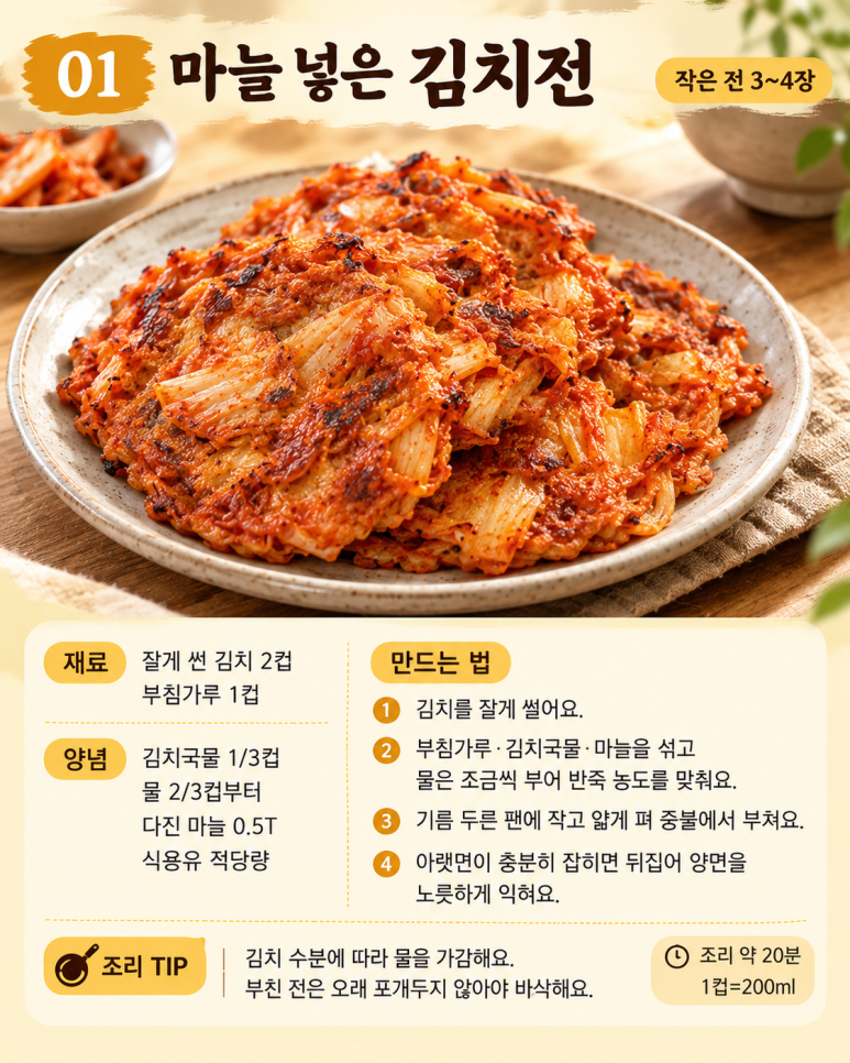김치만 부치지 마세요 — 냉장고 재료로 만드는 바삭한 전 4가지