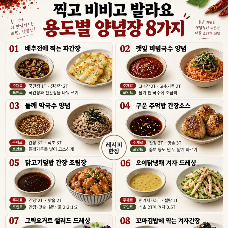 In the past, there was mustard sauce for parganjang and cold dishes — 8 types of seasoning sauces to choose from.