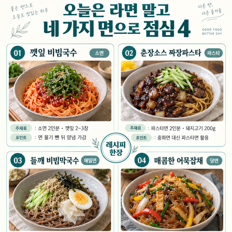 Si solo cocinaste ramen para el almuerzo, elige 4 tipos de fideos: fideos de trigo sarraceno, fideos de arroz integral, fideos de arroz y pasta.
